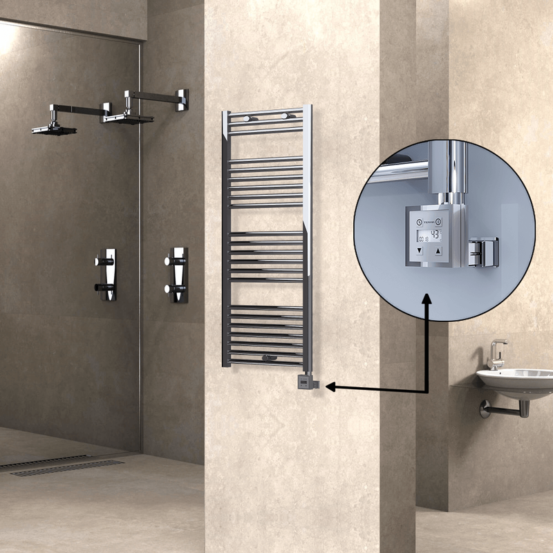 Haiti Electric Towel Warmer 500x1200 Flat Chrome  (KTX3 Thermostat) 300 Watt
