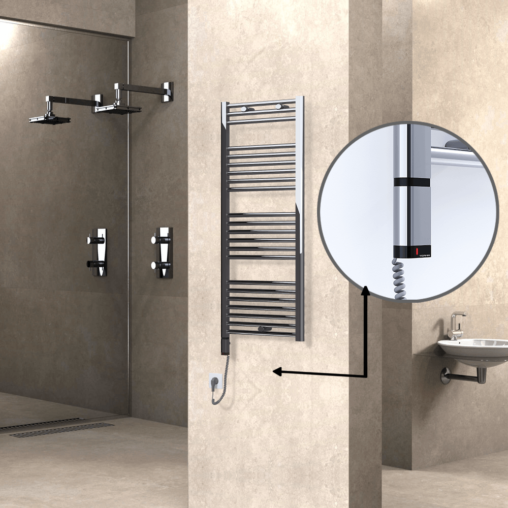 Haiti Electric Towel Warmer 500x1200 Flat Chrome (OneD On/Off ) Left 300 Watt - 1