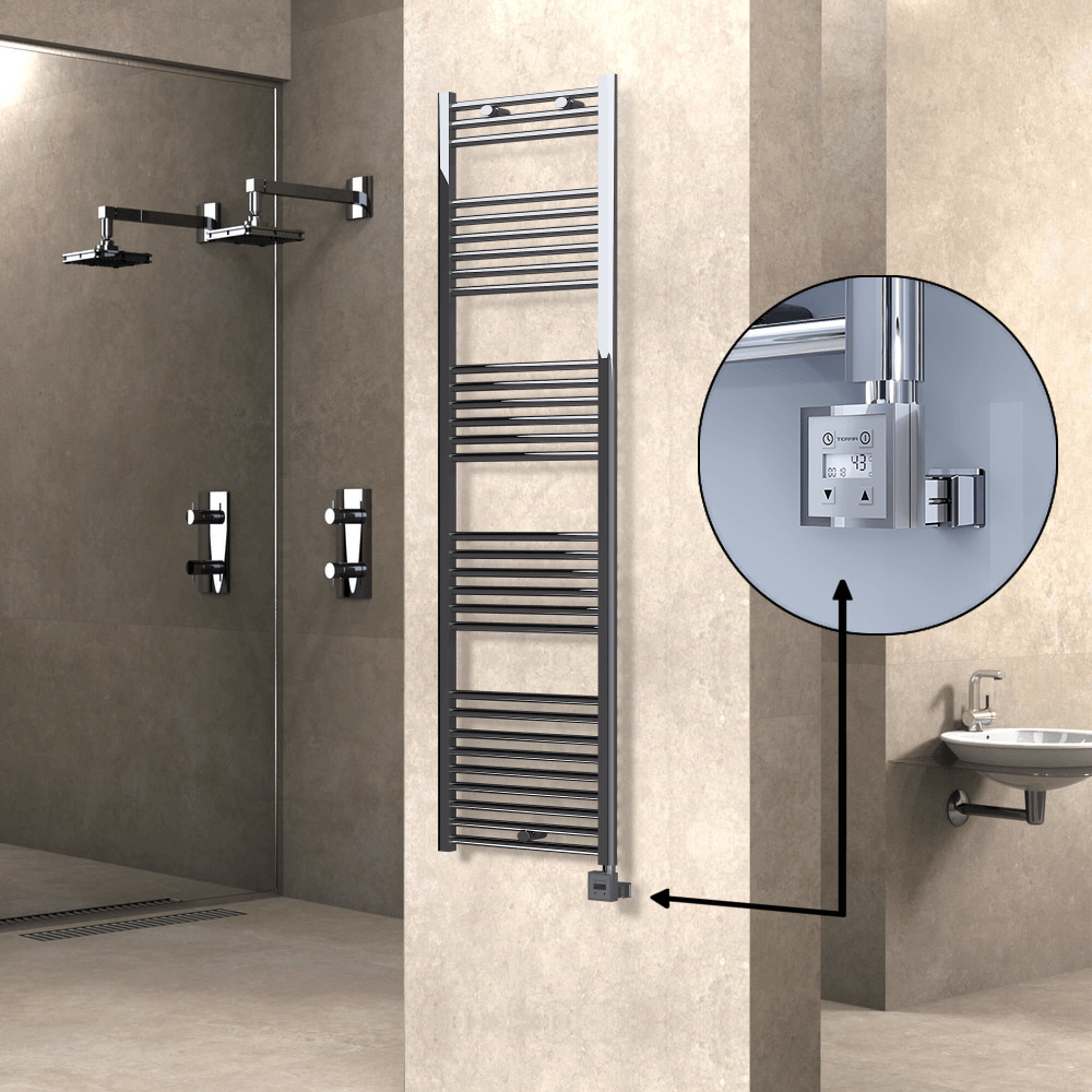 Haiti Electric Towel Warmer 500x1800 Flat Chrome (KTX3 Thermostat) 600 Watt - 1