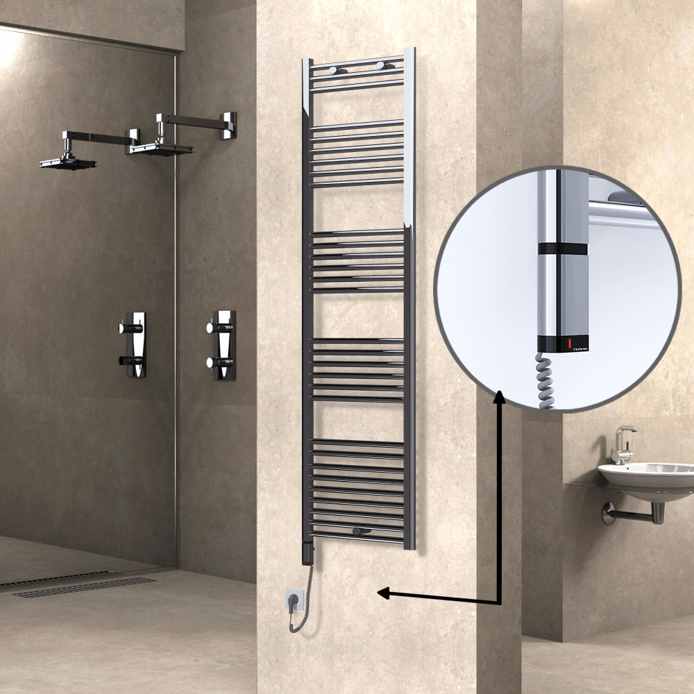 Haiti Electric Towel Warmer 500x1800 Flat Chrome (OneD On/Off ) Left 300 Watt - 1