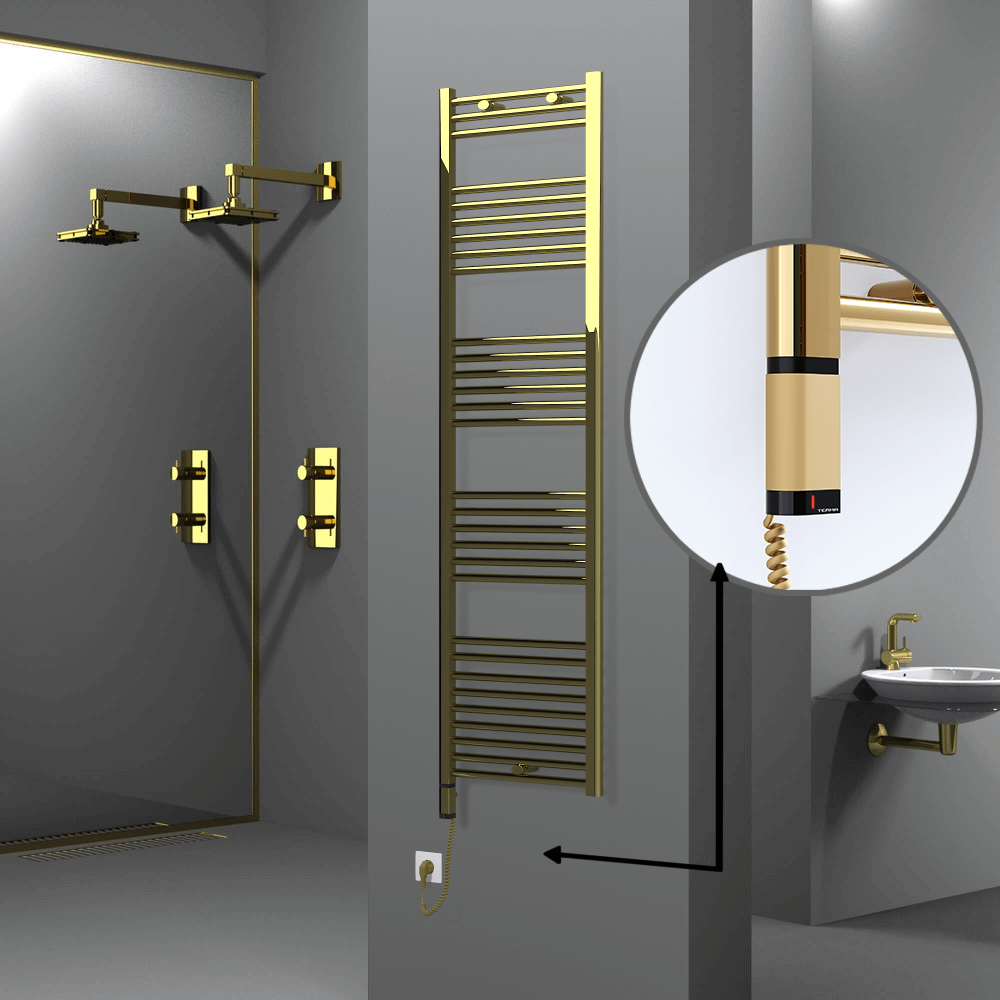 Haiti Electric Towel Warmer 500x1800 Flat Gold (OneD On/Off ) Left 300 Watt - 1