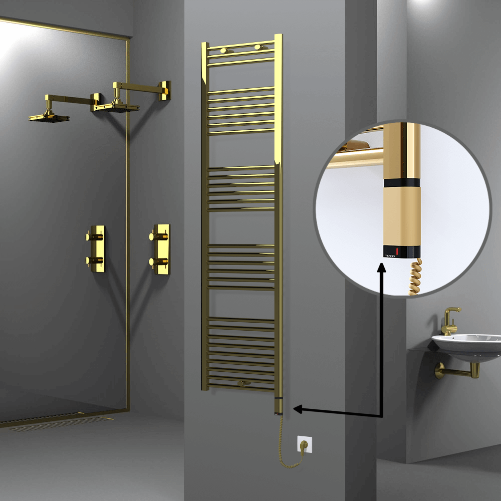 Haiti Electric Towel Warmer 500x1800 Flat Gold (OneD On/Off ) Right 300 Watt - 1