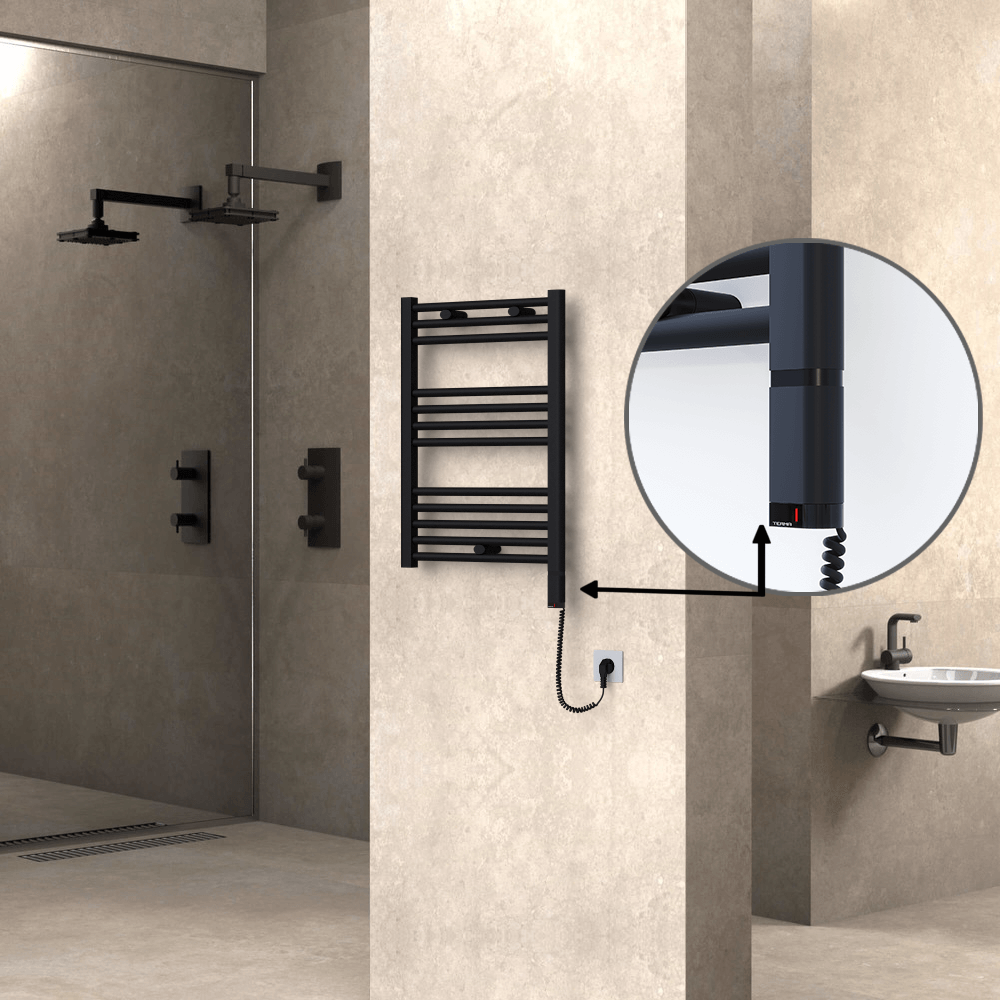 Haiti Electric Towel Warmer 500x700 Flat Black Matt (OneD On/Off ) Right 300 Watt - 1