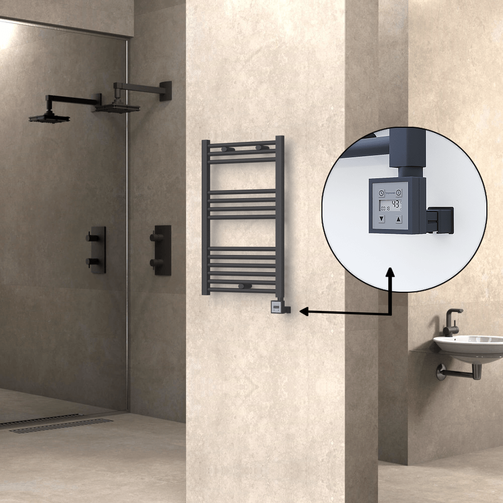 Haiti Electric Towel Warmer 500x800 Flat Anthracite Textured (KTX3 Thermostat) 300 Watt - 1