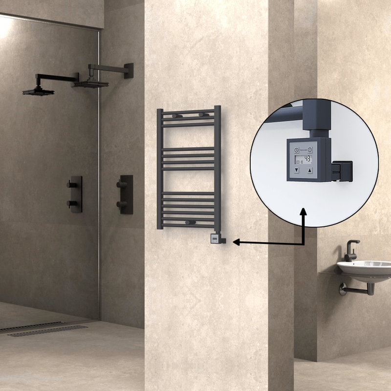 Haiti Electric Towel Warmer 500x800 Flat Anthracite Textured (KTX3 Thermostat) 300 Watt 