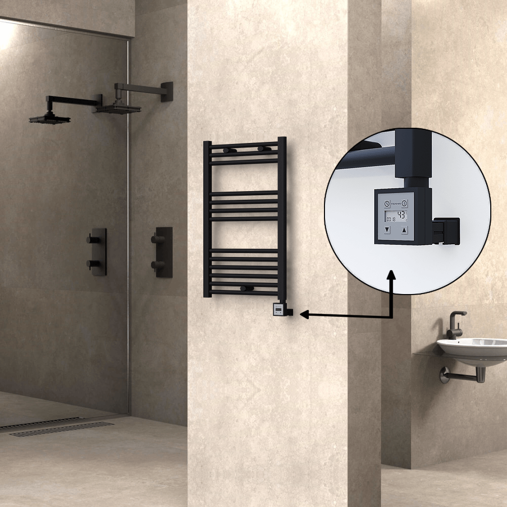 Haiti Electric Towel Warmer 500x800 Flat Black Matt (KTX3 Thermostat) 300 Watt - 1