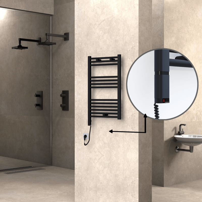 Haiti Electric Towel Warmer 500x800 Flat Black Matt (OneD On/Off ) Left 300 Watt 