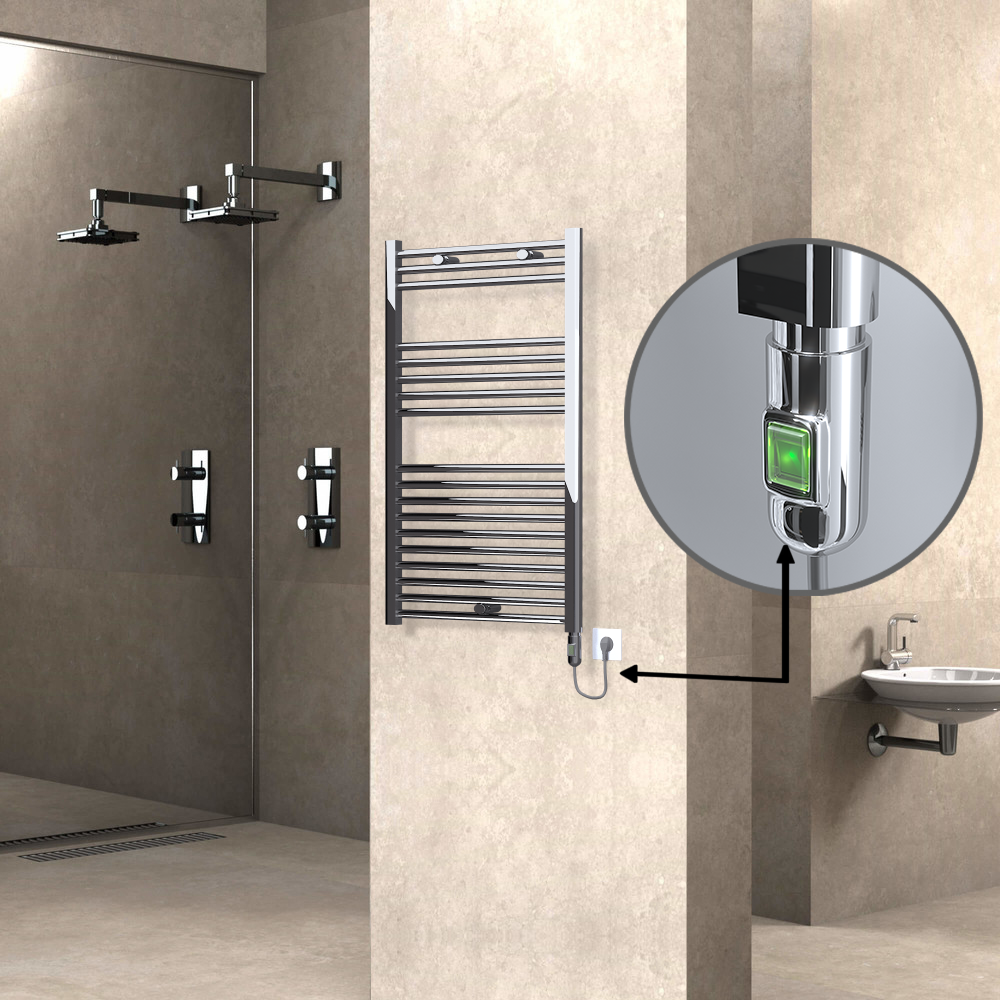 Haiti Electric Towel Warmer 600x1000 Flat Chrome (On/Off Button) 300 Watt - 1