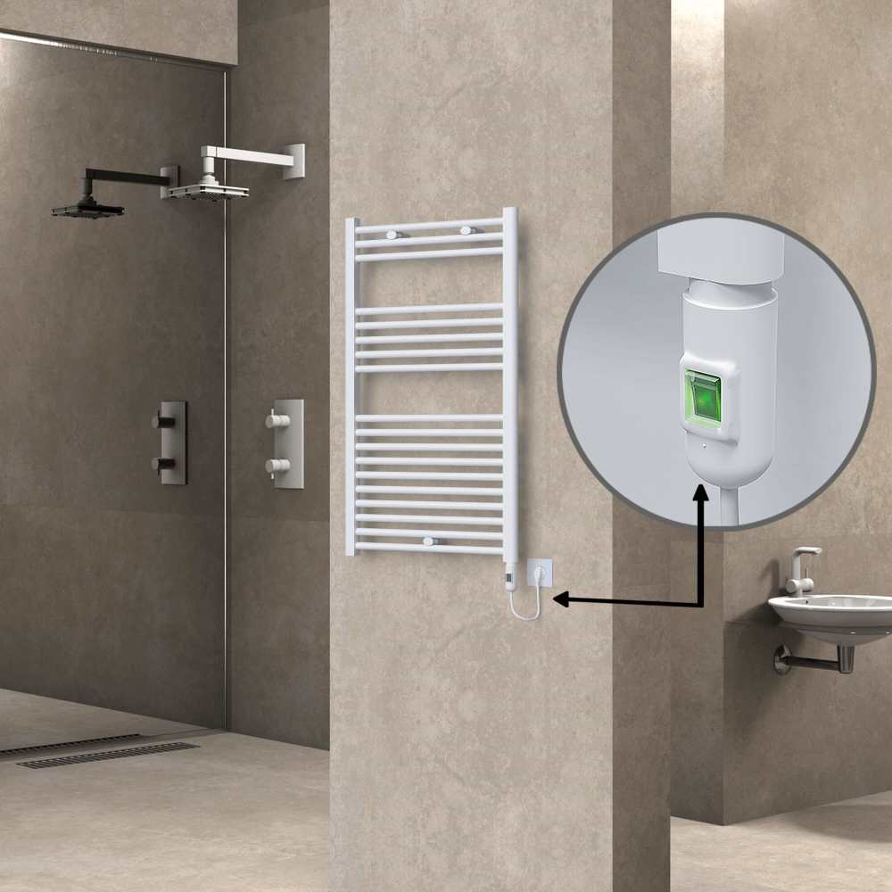 Haiti Electric Towel Warmer 600x1000 Flat White Gloss (On/Off Button) 600 Watt - 1