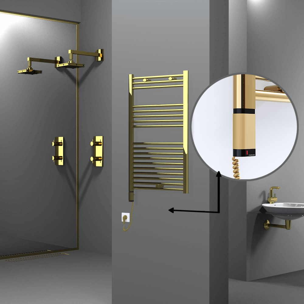 Haiti Electric Towel Warmer 600x1000 Flat Gold (OneD On/Off ) Left 300 Watt - 1