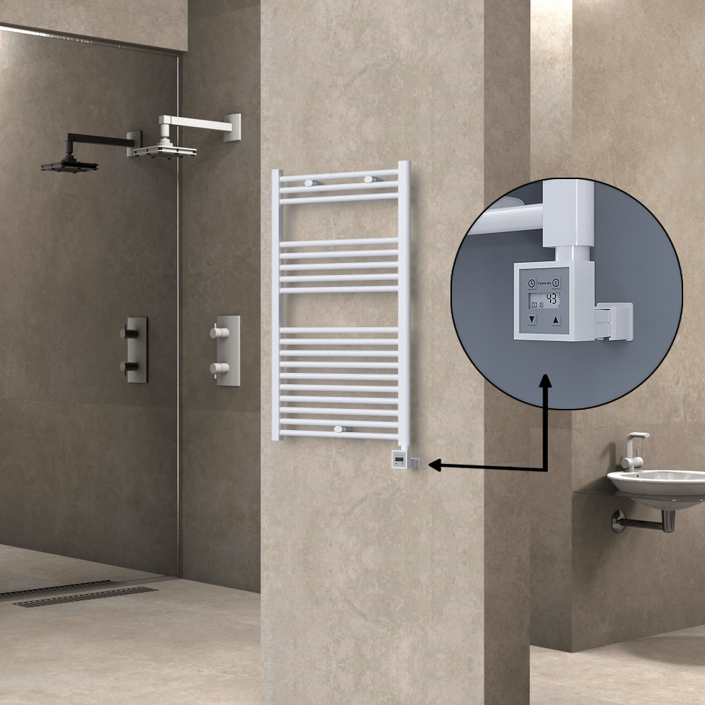 Haiti Electric Towel Warmer 600x1000 Flat White Gloss (KTX3 Thermostat) 600 Watt - 1