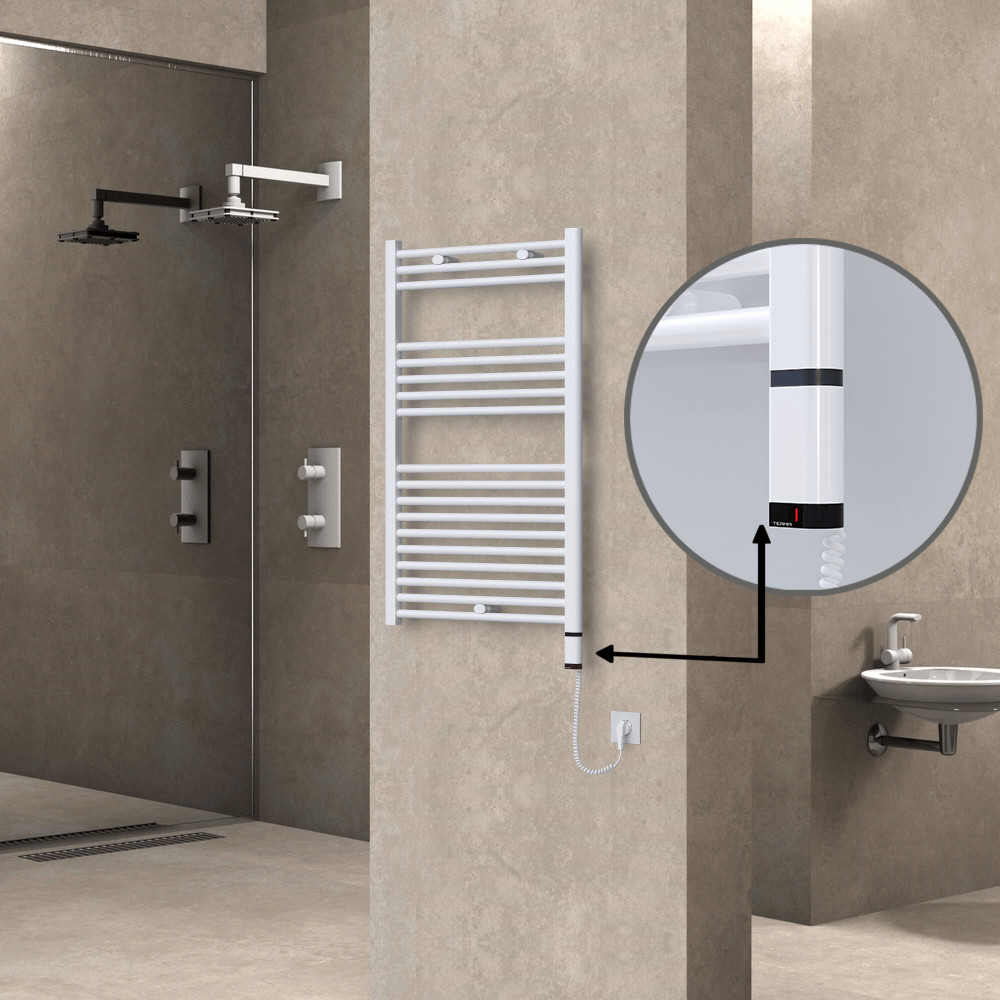 Haiti Electric Towel Warmer 600x1000 Flat White Gloss (OneD On/Off ) Right 600 Watt - 1