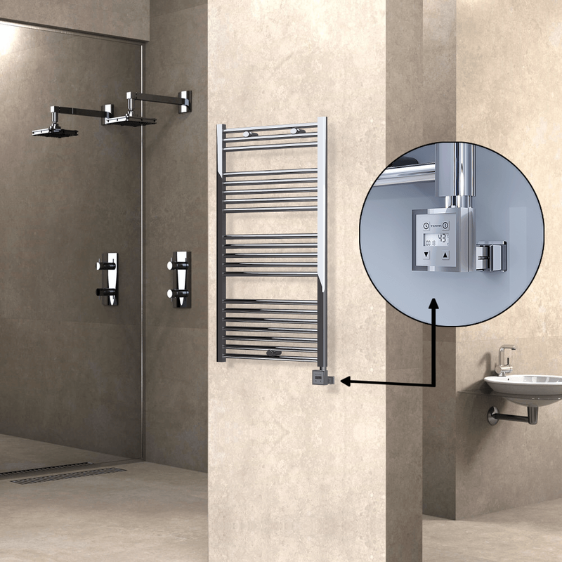 Haiti Electric Towel Warmer 600x1100 Flat Chrome  (KTX3 Thermostat) 300 Watt