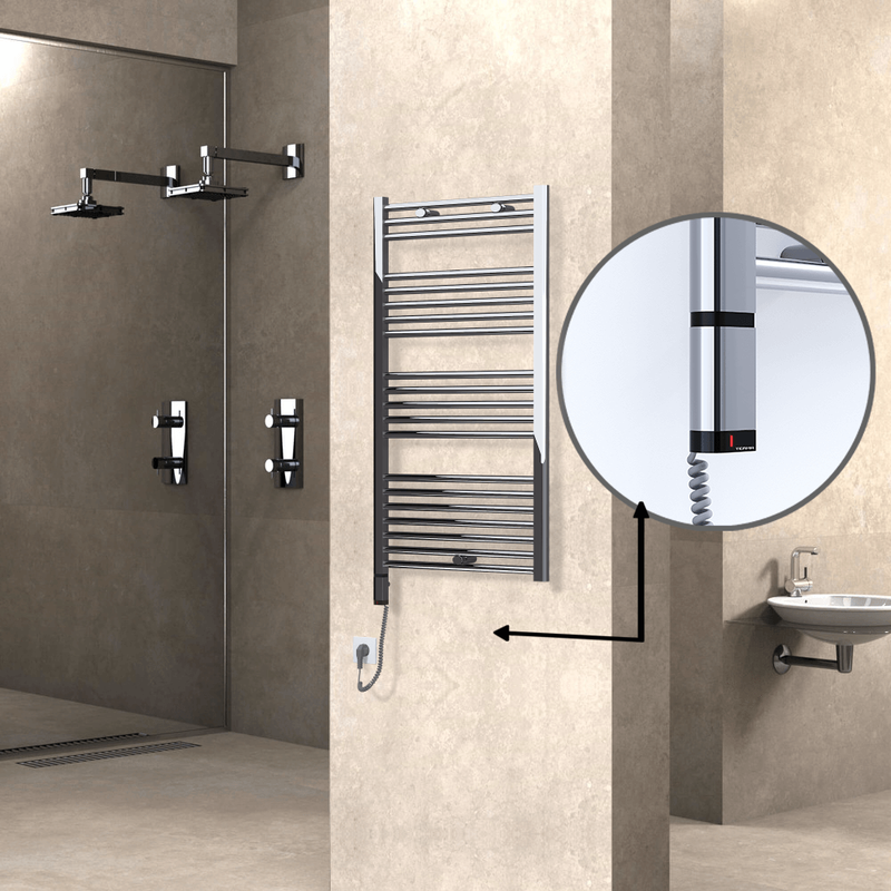 Haiti Electric Towel Warmer 600x1100 Flat Chrome  (OneD On/Off ) Left 300 Watt