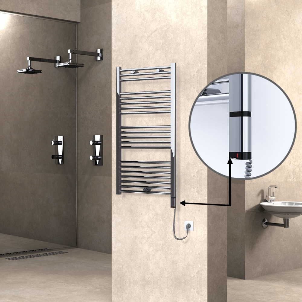 Haiti Electric Towel Warmer 600x1100 Flat Chrome (OneD On/Off ) Right 300 Watt - 1