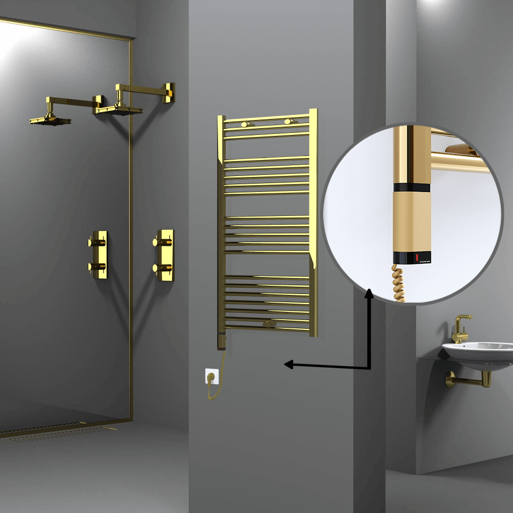 Haiti Electric Towel Warmer 600x1100 Flat Gold (OneD On/Off ) Left 300 Watt - 1