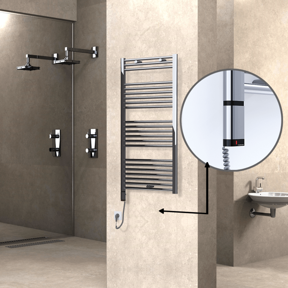 Haiti Electric Towel Warmer 600x1200 Flat Chrome (OneD On/Off ) Left 300 Watt - 1