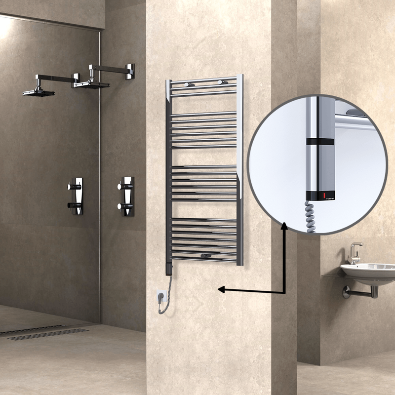 Haiti Electric Towel Warmer 600x1200 Flat Chrome (OneD On/Off ) Left 300 Watt
