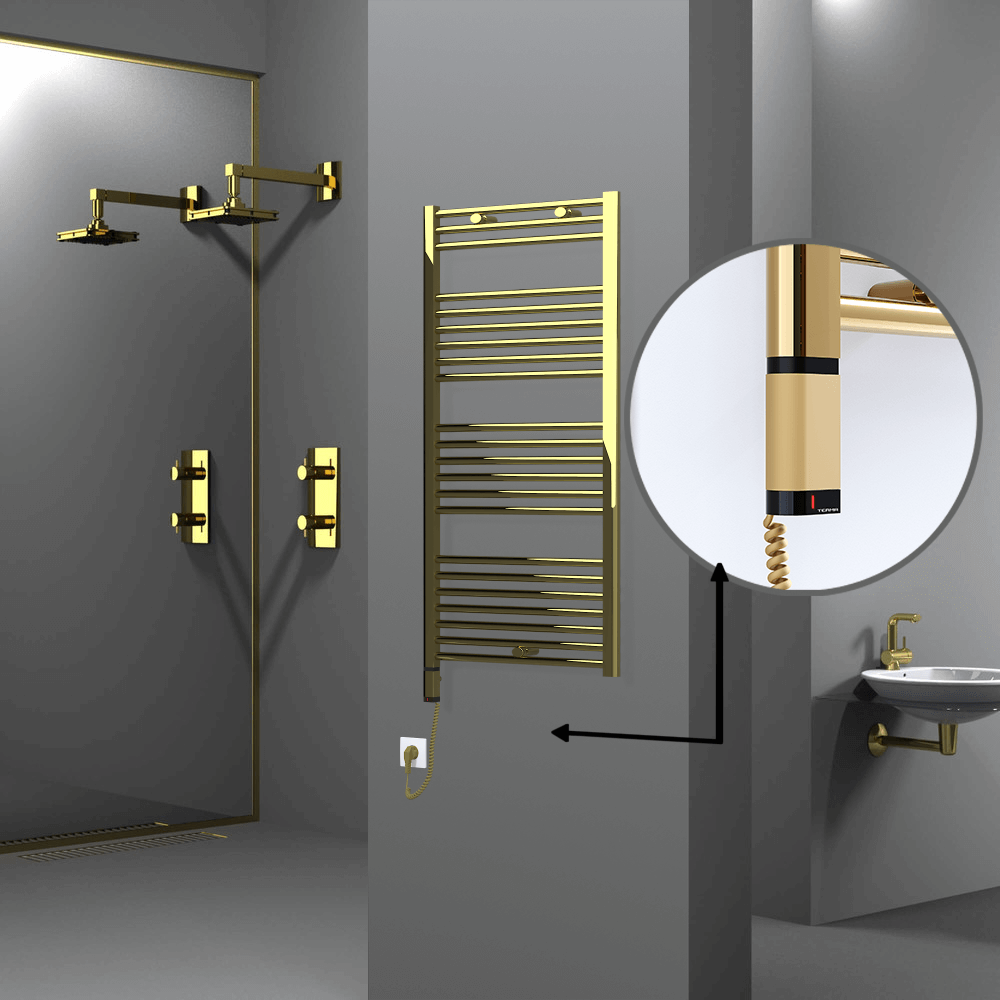 Haiti Electric Towel Warmer 600x1200 Flat Gold (OneD On/Off ) Left 300 Watt - 1