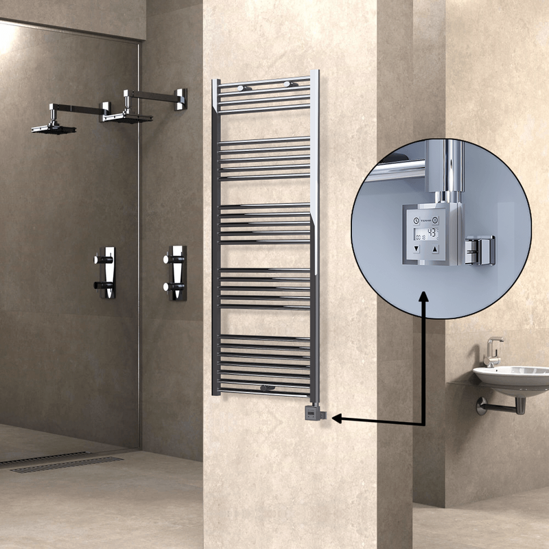 Haiti Electric Towel Warmer 600x1500 Flat Chrome  (KTX3 Thermostat) 600 Watt