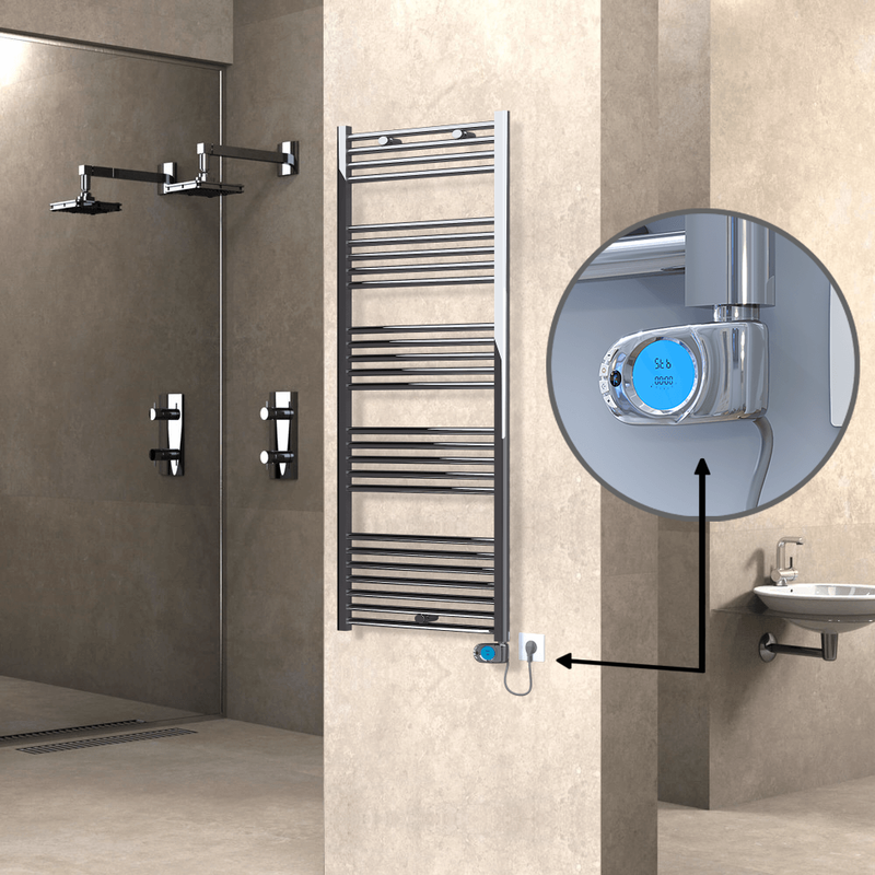 Haiti Electric Towel Warmer 600x1500 Flat Chrome  (Musa Thermostat) 600 Watt