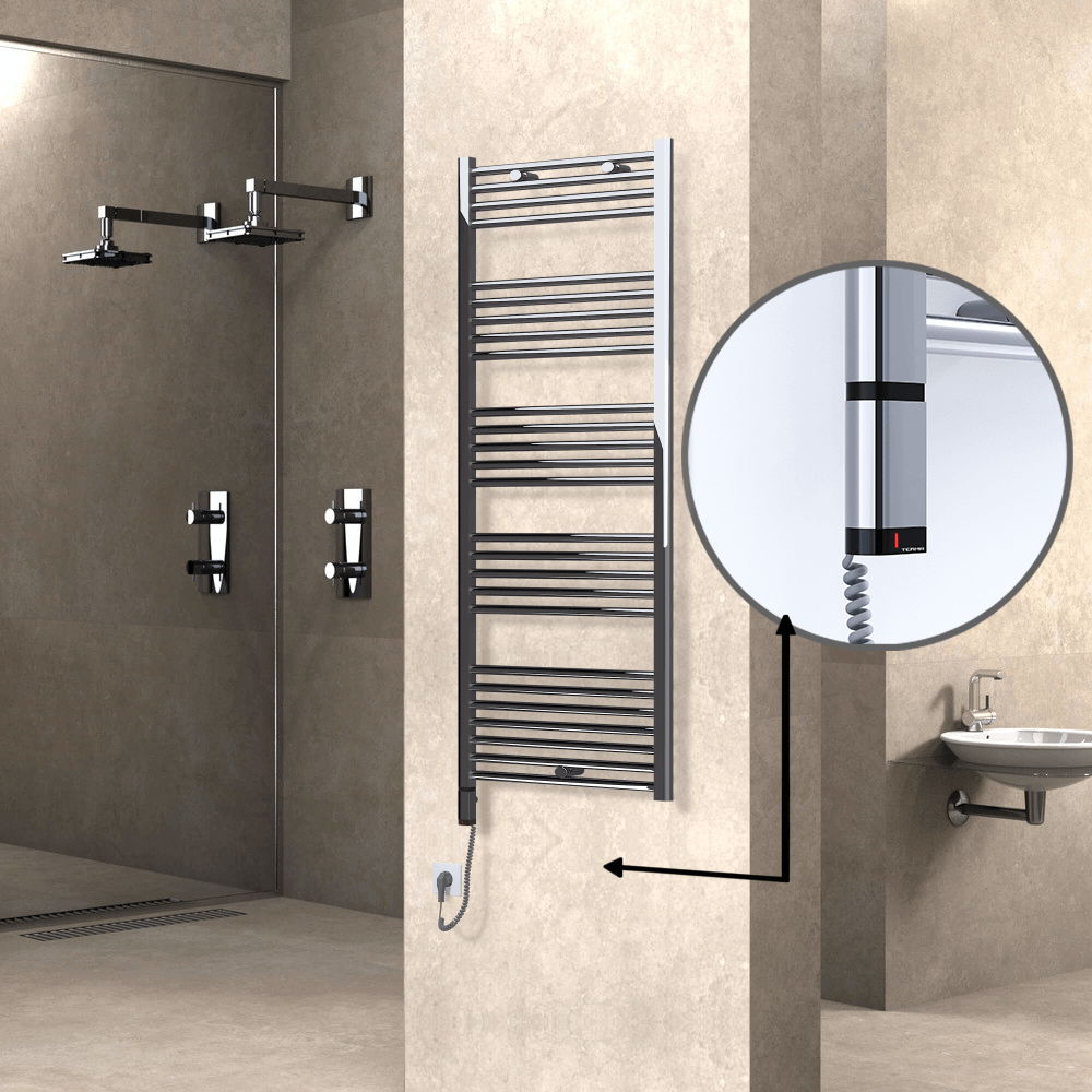 Haiti Electric Towel Warmer 600x1500 Flat Chrome (OneD On/Off ) Left 300 Watt - 1