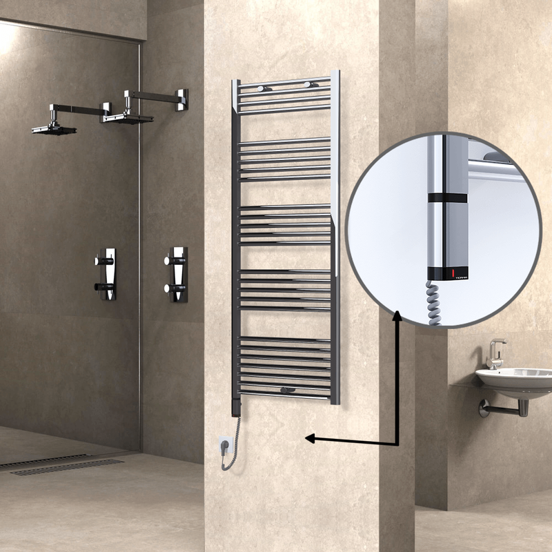 Haiti Electric Towel Warmer 600x1500 Flat Chrome  (OneD On/Off ) Left 300 Watt