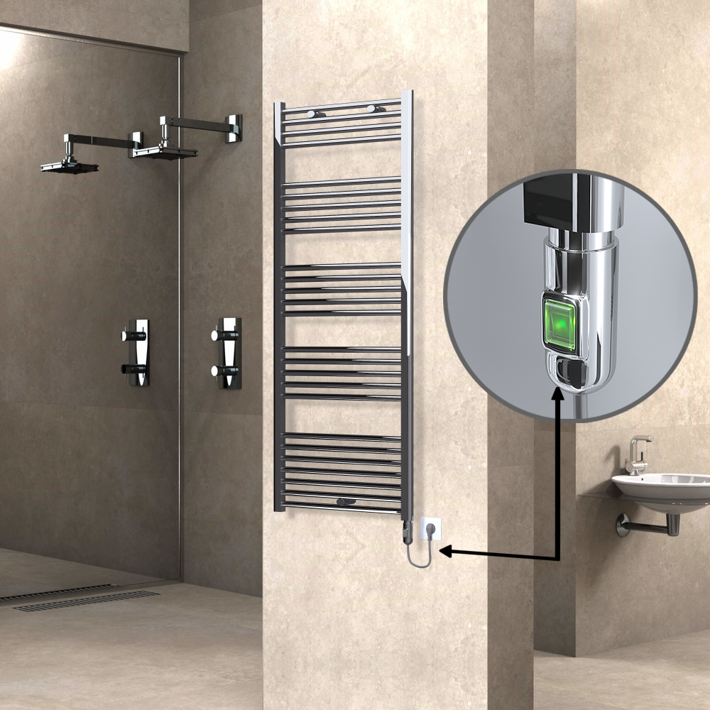 Haiti Electric Towel Warmer 600x1500 Flat Chrome (On/Off Button) 600 Watt - 1