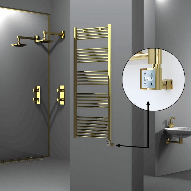 Haiti Electric Towel Warmer 600x1500 Flat Gold  (KTX3 Thermostat) 600 Watt