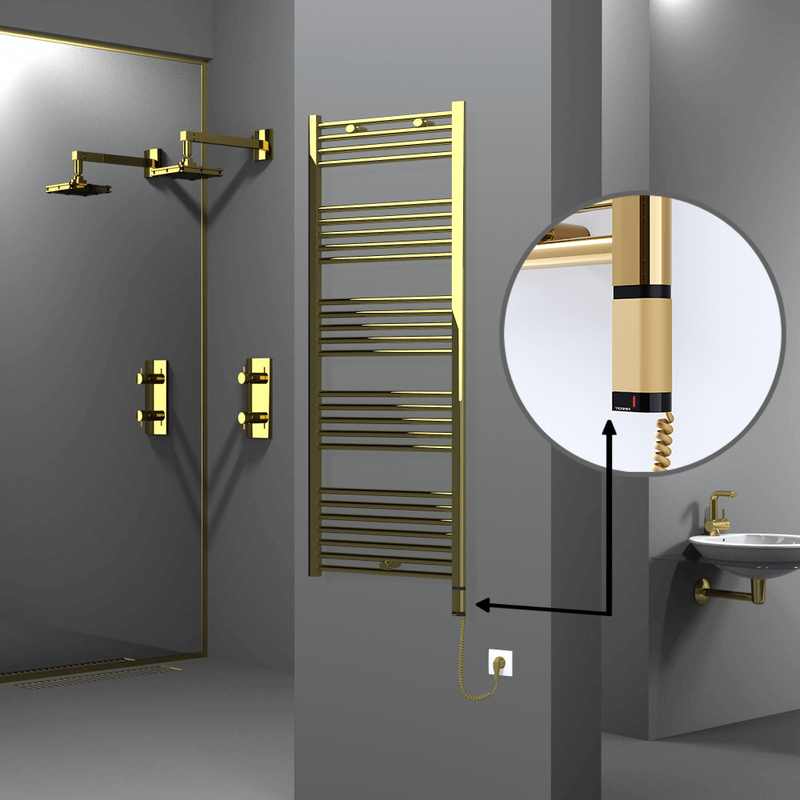 Haiti Electric Towel Warmer 600x1500 Flat Gold  (OneD On/Off ) Right 300 Watt