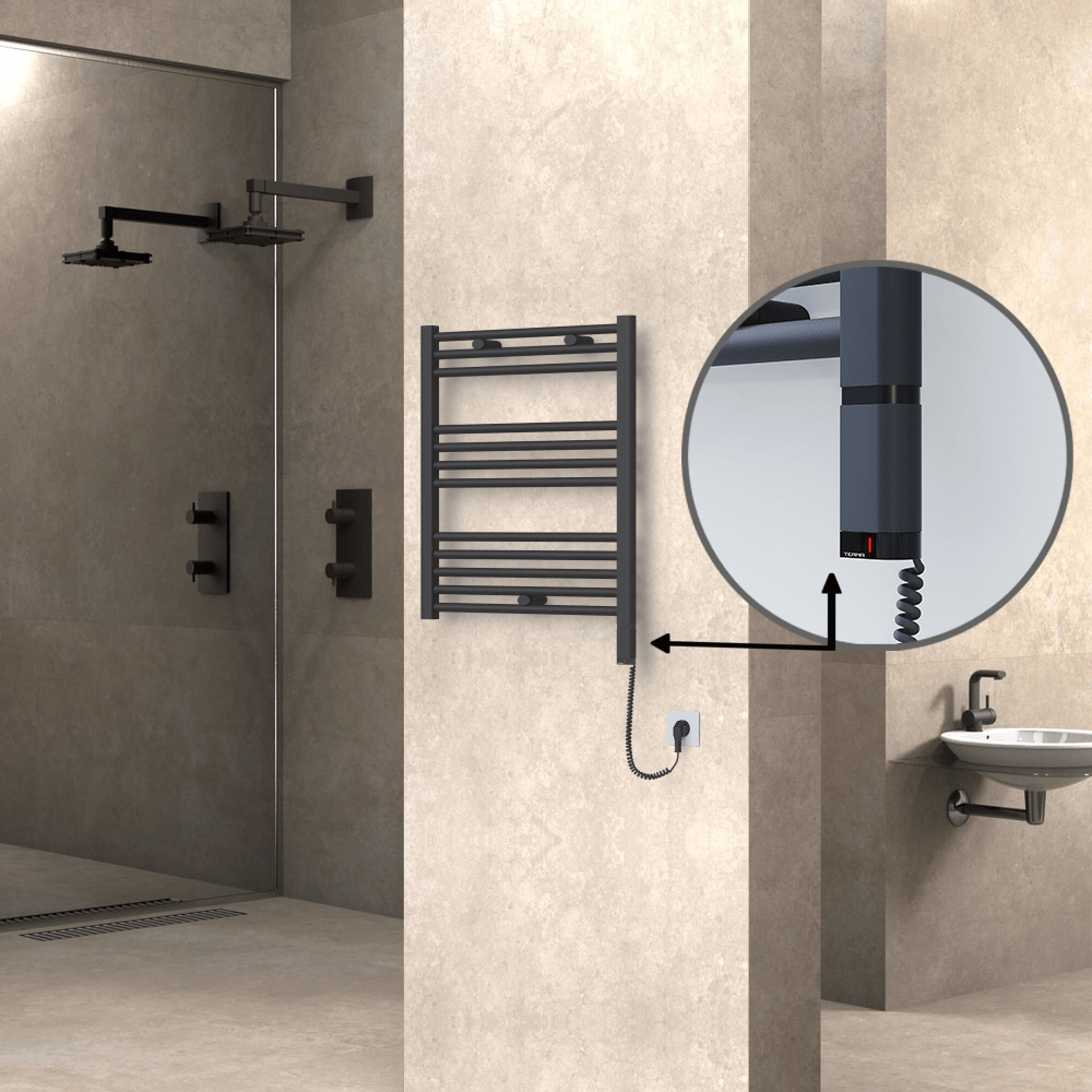 Haiti Electric Towel Warmer 600x700 Flat Anthracite Textured (OneD On/Off ) Right 300 Watt - 1