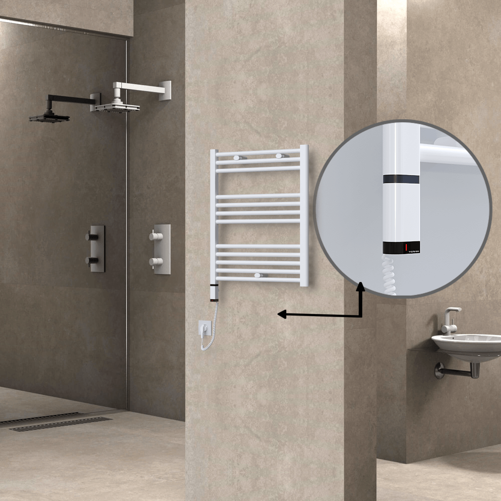 Haiti Electric Towel Warmer 600x700 Flat White Gloss (OneD On/Off ) Left 300 Watt - 1