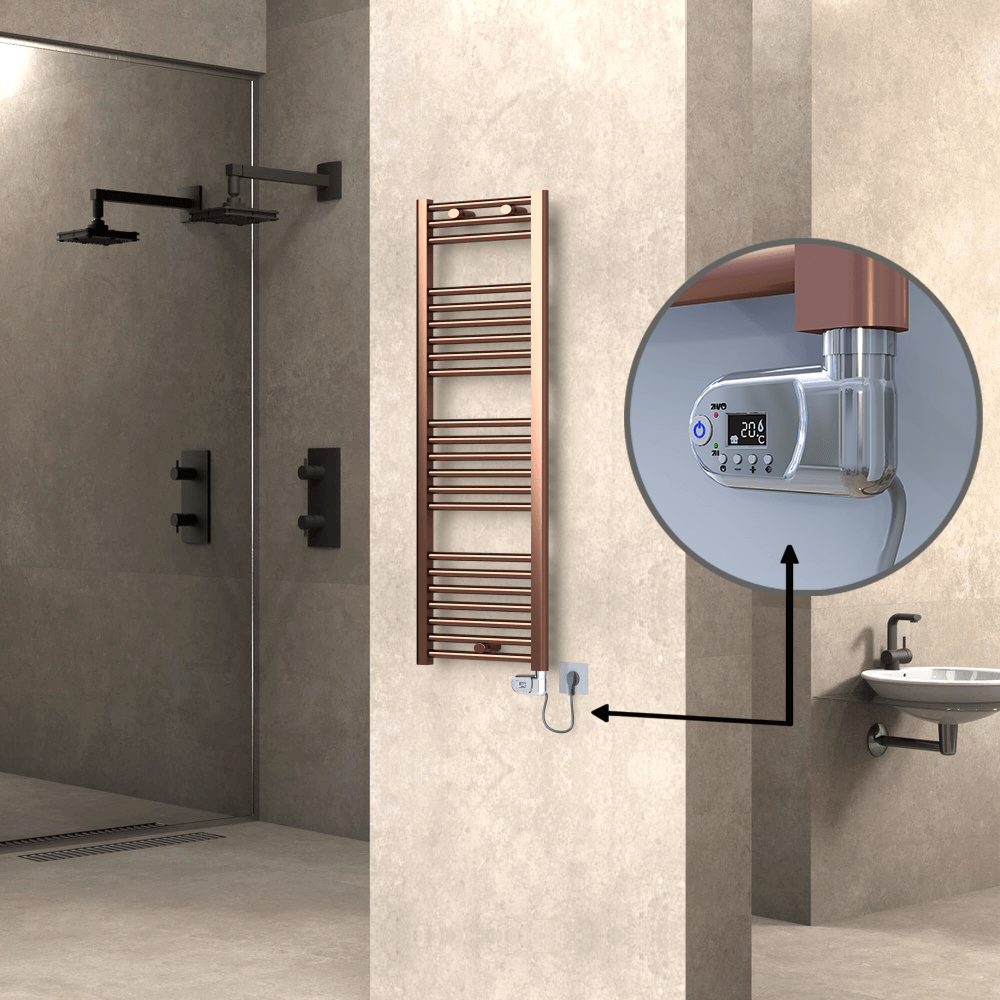 Haiti Electric Towel Warmer 400x1200 Flat Antique Copper Gloss (Thesis Thermostat) 300 Watt - 1
