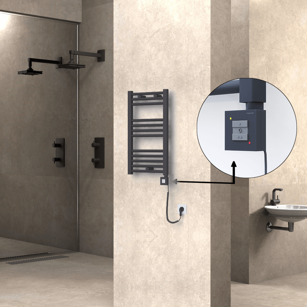 Haiti Electric Towel Warmer 400x700 Flat Anthracite Textured (KTX1 Thermostat) 300 Watt Spiral Cable - 1