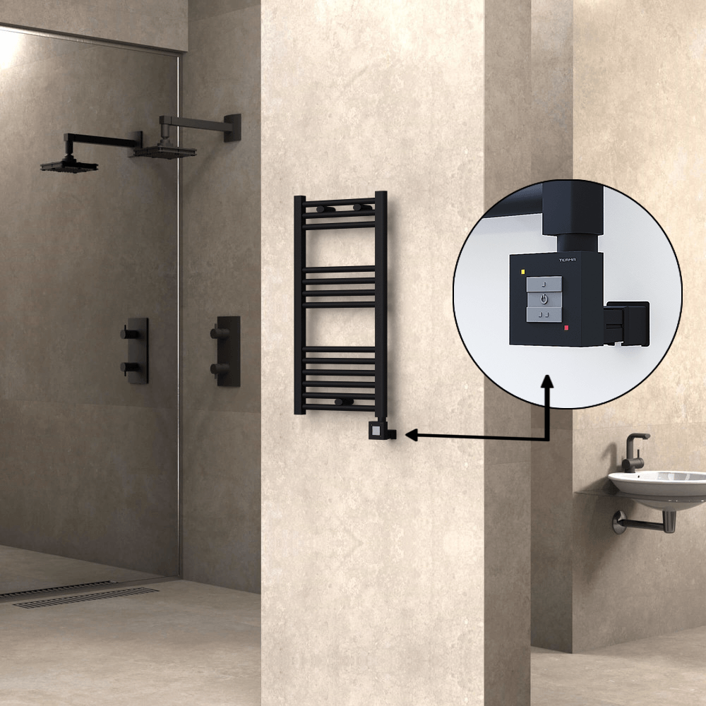 Haiti Electric Towel Warmer 400x800 Flat Black Matt (KTX1 Thermostat) 300 Watt - 1