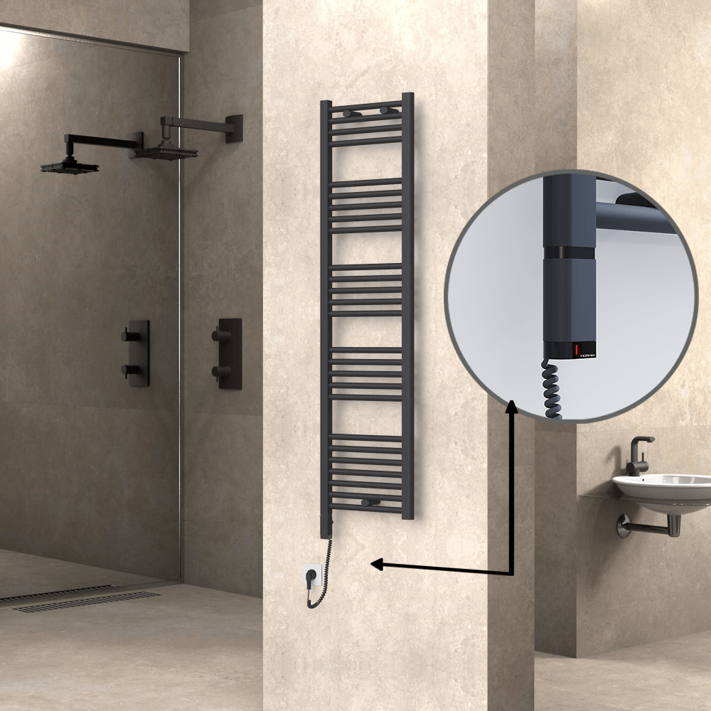 Haiti Electric Towel Warmer 400x1500 Flat Anthracite Textured (OneD On/Off ) Left 600 Watt - 1