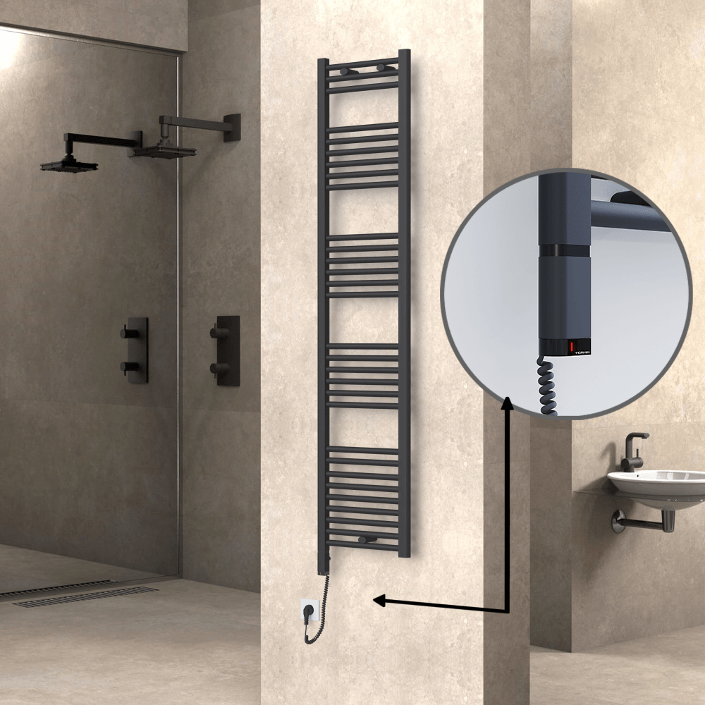 Haiti Electric Towel Warmer 400x1800 Flat Anthracite Textured (OneD On/Off ) Left 600 Watt - 1