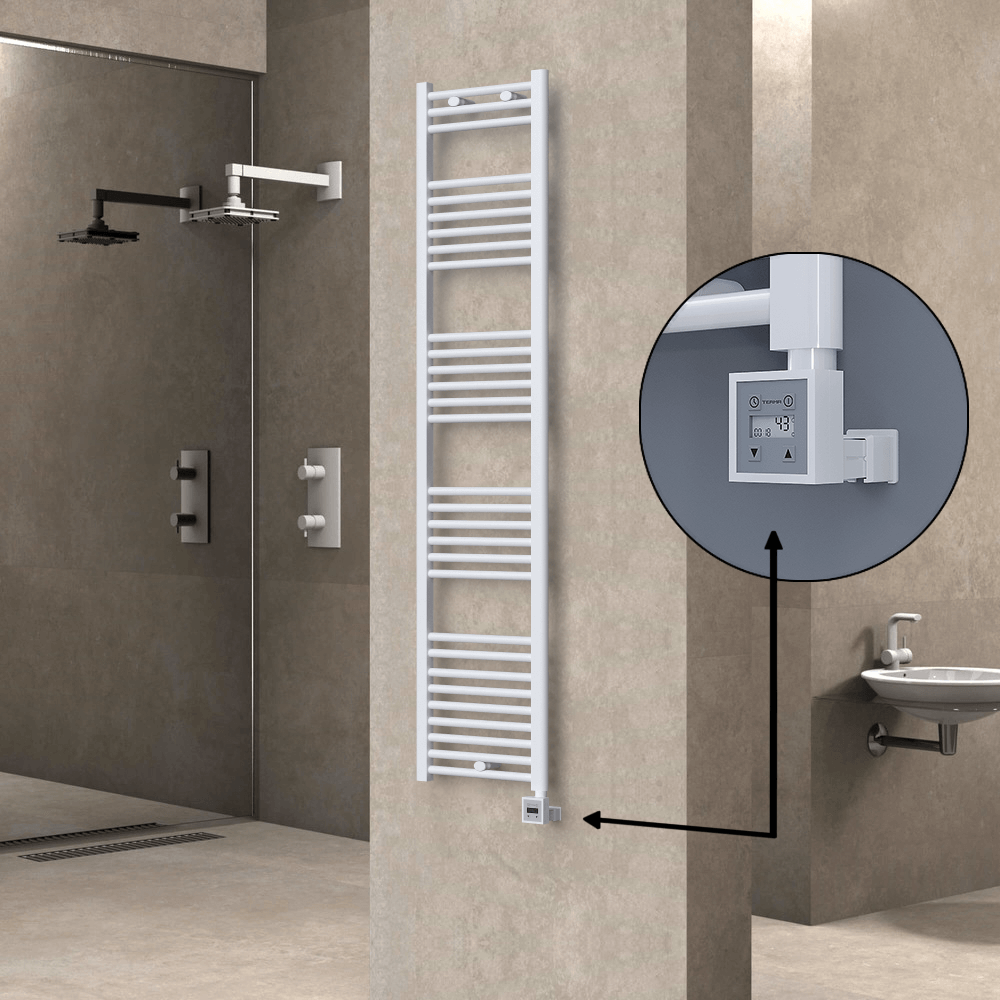 Haiti Electric Towel Warmer 400x1800 Flat White Gloss (KTX3 Thermostat) 600 Watt - 1