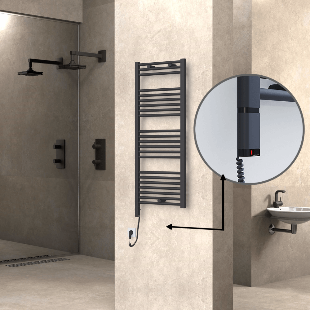 Haiti Electric Towel Warmer 500x1200 Flat Anthracite Textured (OneD On/Off ) Left 600 Watt - 1