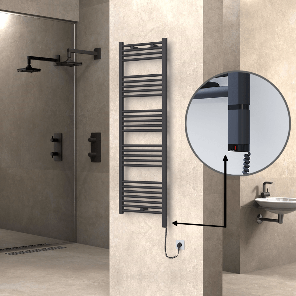 Haiti Electric Towel Warmer 500x1500 Flat Anthracite Textured (OneD On/Off ) Right 600 Watt - 1