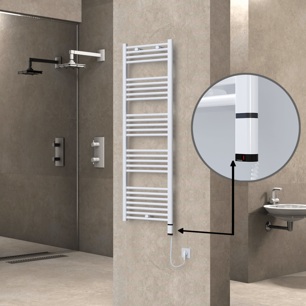 Haiti Electric Towel Warmer 500x1500 Flat White Gloss (OneD On/Off ) Right 600 Watt - 1