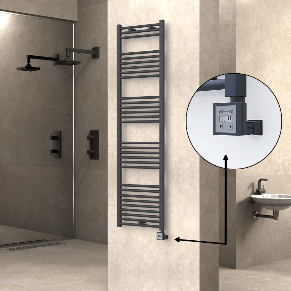 Haiti Electric Towel Warmer 500x1800 Flat Anthracite Textured (KTX3 Thermostat) 1000 Watt - 1