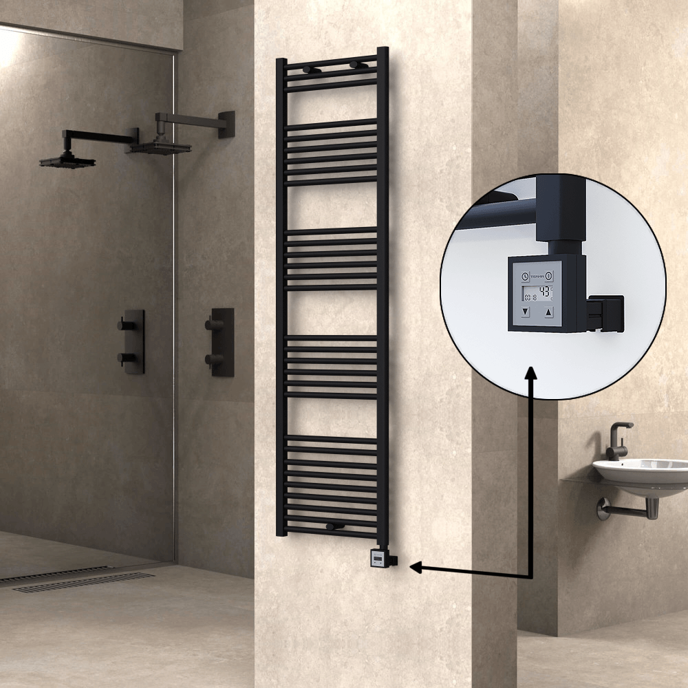 Haiti Electric Towel Warmer 500x1800 Flat Black Matt (KTX3 Thermostat) 1000 Watt - 1
