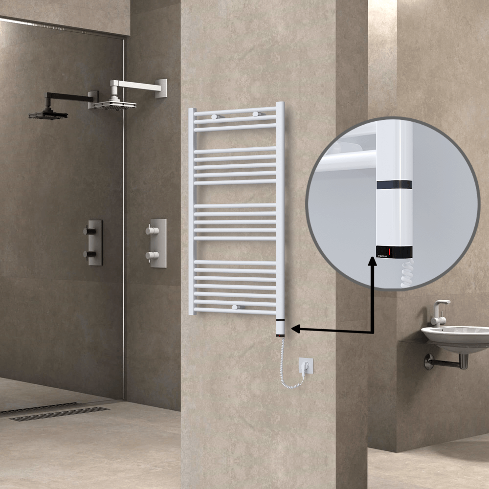 Haiti Electric Towel Warmer 600x1100 Flat White Gloss (OneD On/Off ) Right 600 Watt - 1