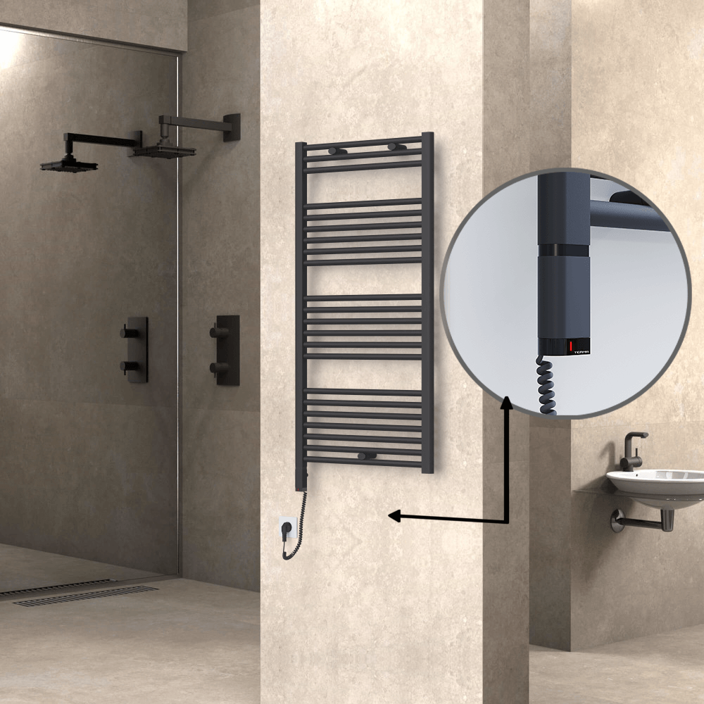 Haiti Electric Towel Warmer 600x1200 Flat Anthracite Textured (OneD On/Off ) Left 600 Watt - 1