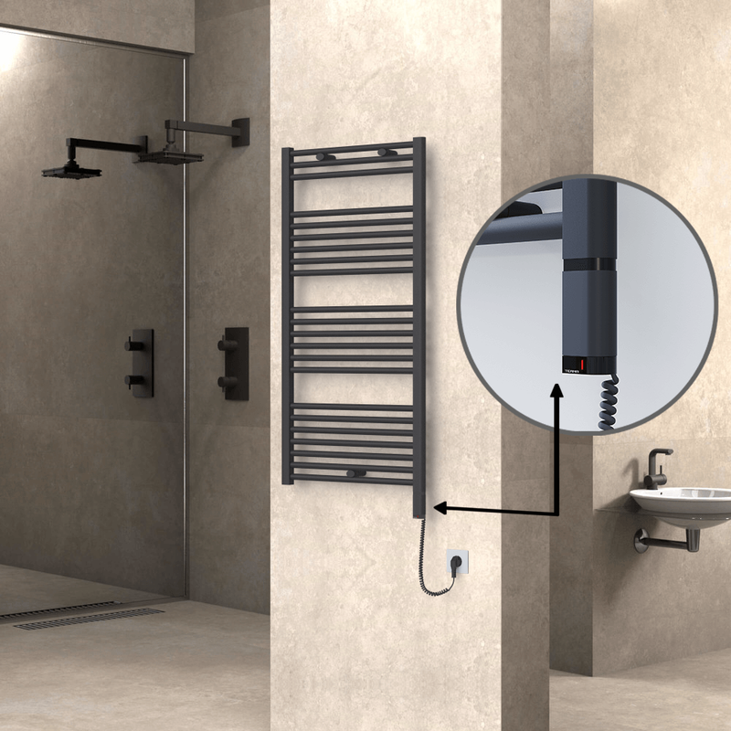 Haiti Electric Towel Warmer 600x1200 Flat Anthracite Textured (OneD On/Off ) Right 600 Watt