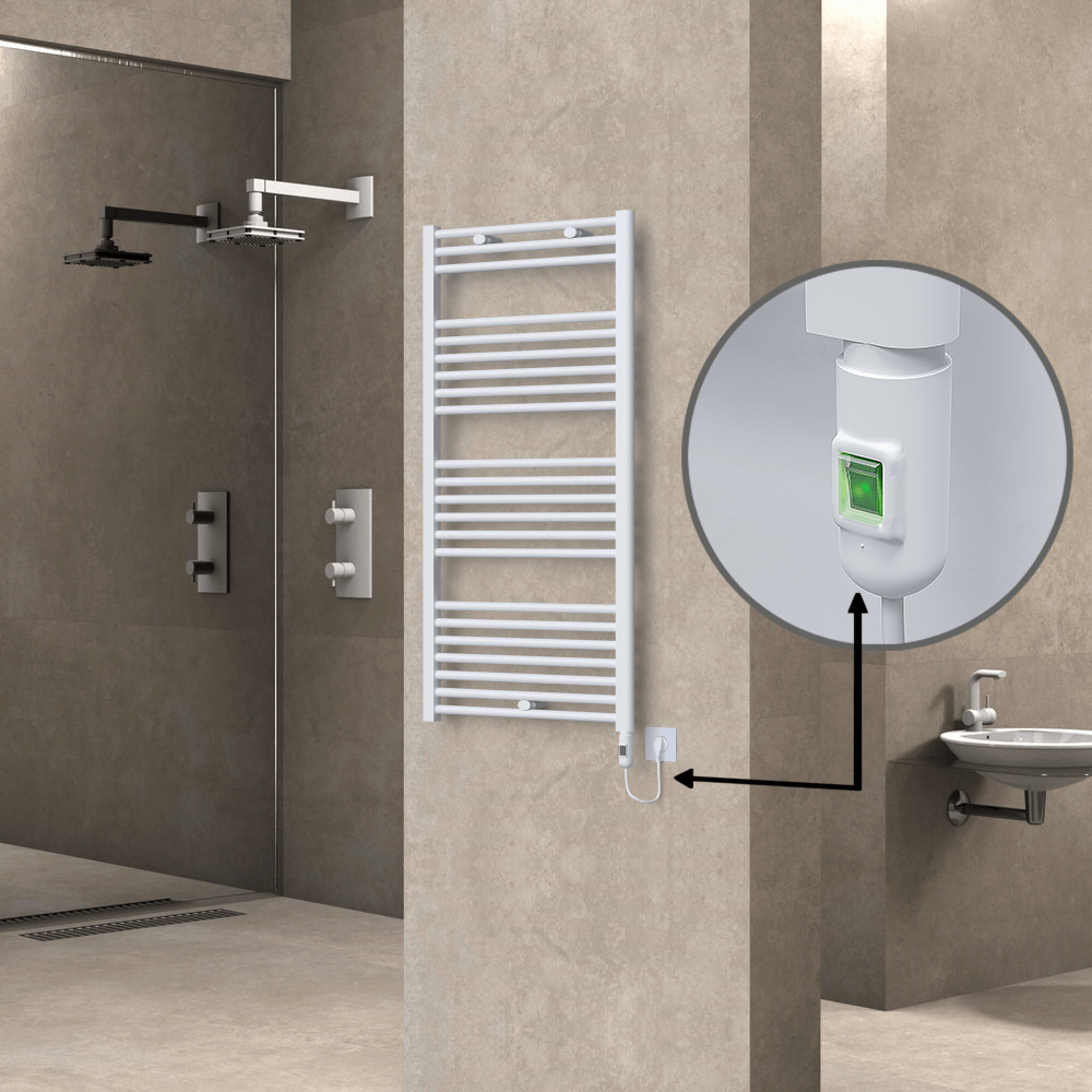 Haiti Electric Towel Warmer 600x1200 Flat White Gloss (On/Off Button) 600 Watt - 1
