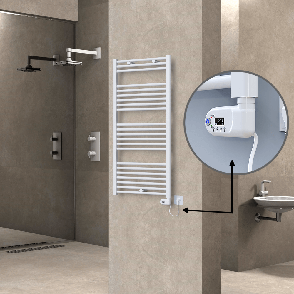 Haiti Electric Towel Warmer 600x1200 Flat White Gloss (Thesis Thermostat) 600 Watt - 1