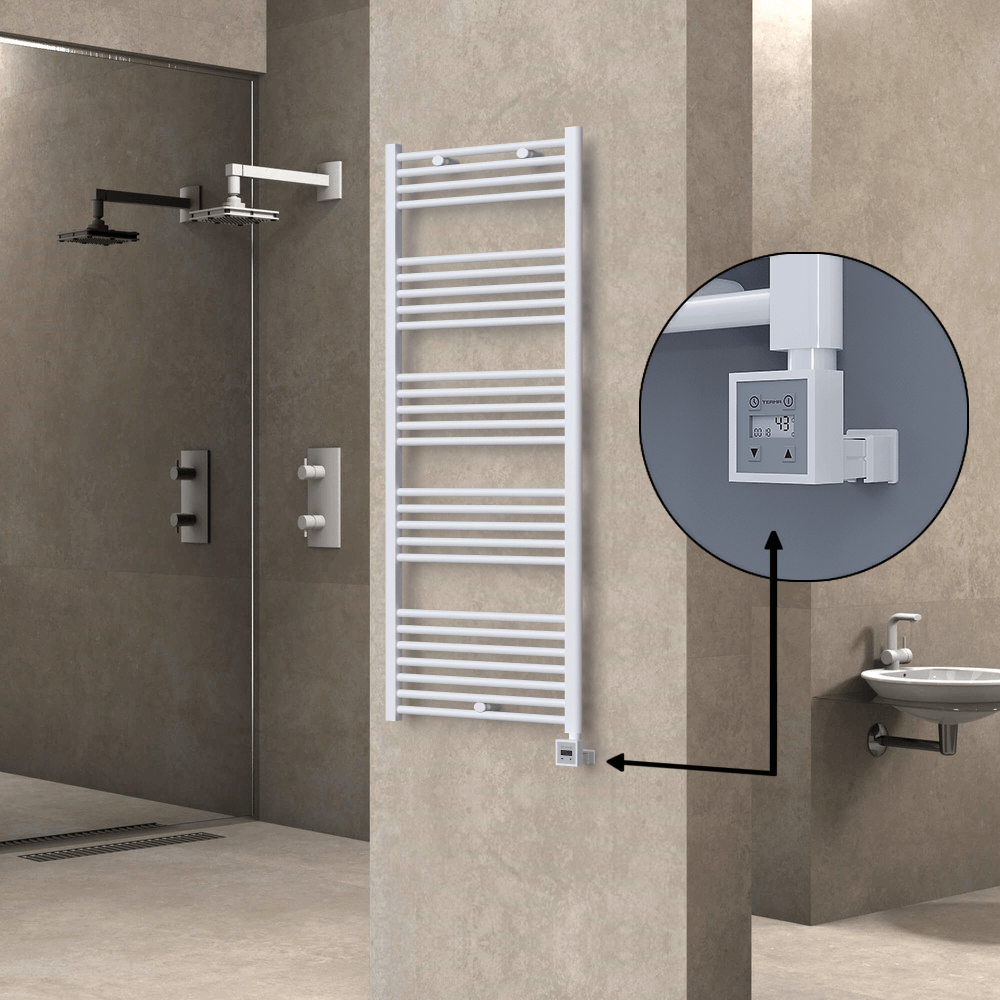 Haiti Electric Towel Warmer 600x1500 Flat White Gloss (KTX3 Thermostat) 1000 Watt - 1