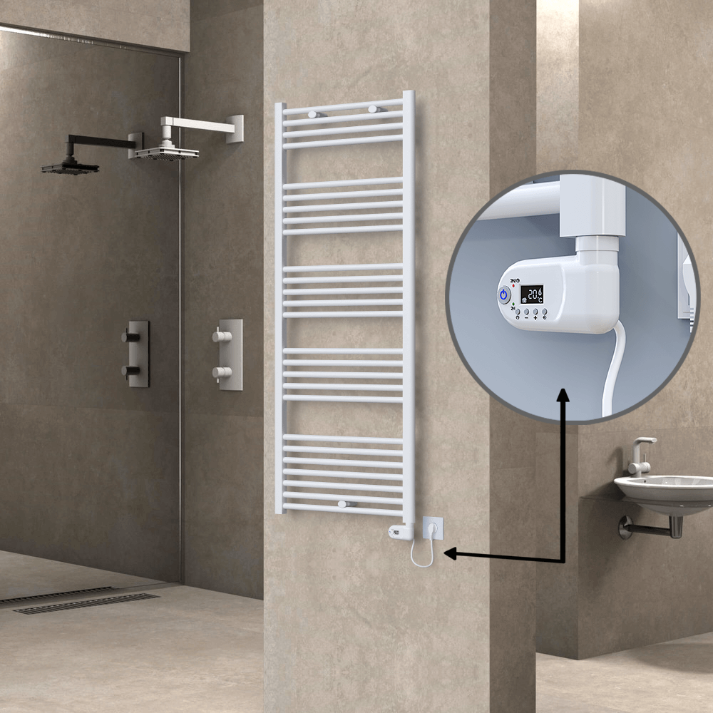 Haiti Electric Towel Warmer 600x1500 Flat White Gloss (Thesis Thermostat) 900 Watt - 1